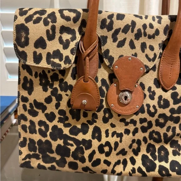 Ralph Lauren Leopard Print Canvas Tote Bag with Brown Accents - Picture 3 of 13